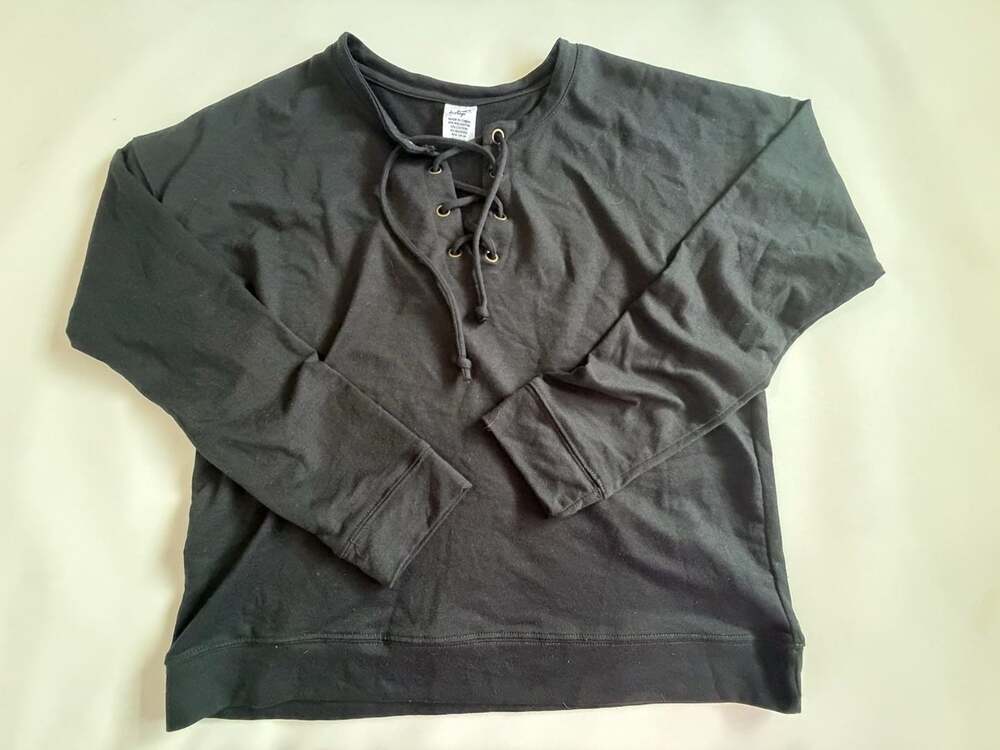 Destined Top Womens XL Black Lace Up V-Neck Long Sleeve Soft Stretch CasualTee